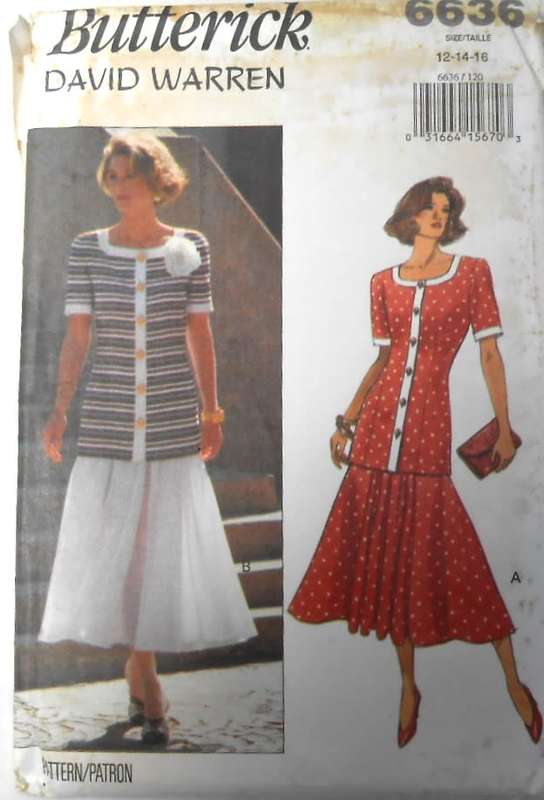 BUTTERICK 6636 TOP & SKIRT SIZE 12-14-16 COMPLETE-UNCUT-F/FOLDED