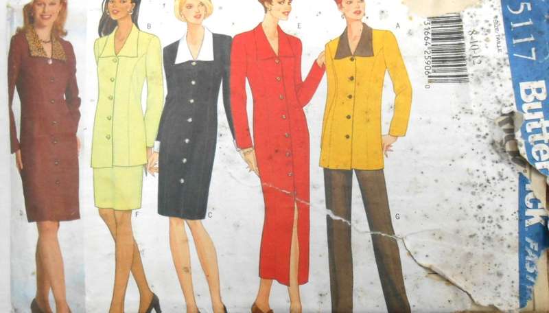 BUTTERICK 5117 FITTED STRAIGHT DRESS-TOP-SKIRT-PANTS - SIZE 8-10-12 COMPLETE-PART CUT-ZIPLOC