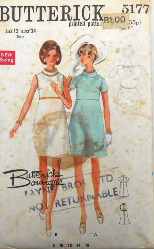 VINTAGE BUTTERICK 5177 ONE PIECE DRESS SIZE 12 BUST 34 COMPLETE