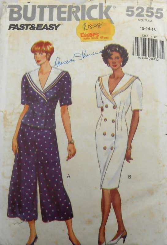 BUTTERICK 5255 DRESS-TOP-SPLIT SKIRT SIZE 12-14-16 COMPLETE-ZIPLOC