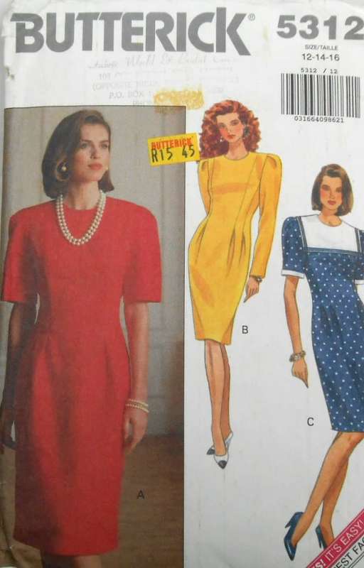 BUTTERICK 5312 LOOSE FITTED STRAIGHT DRESS - SIZE 12-14-16 COMPLETE-CUT TO 14