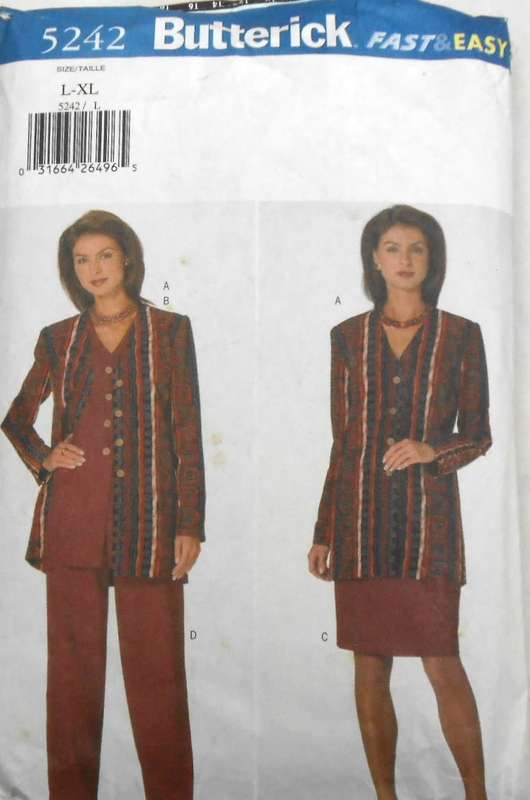 BUTTERICK 5242 TOP-SKIRT-PANTS - SIZE L-XL (16-22) COMPLETE-PART CUT TO XL