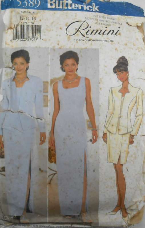 BUTTERICK 5389 LINED EVENING DRESS & JACKET -SWEETHEART NECKLINE SIZE 12-14-16 COMPLETE-CUT TO 14