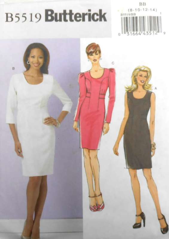 BUTTERICK B5519 FITTED LINED DRESS SIZE 8-10-12-14 COMPLETE-CUT TO 12/14