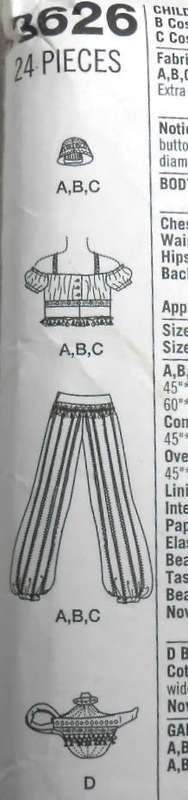 SIMPLICITY COSTUMES 3626-BELLY DANCER COSTUMES SIZE SEE LISTING FOR SIZING COMPLETE-PART CUT
