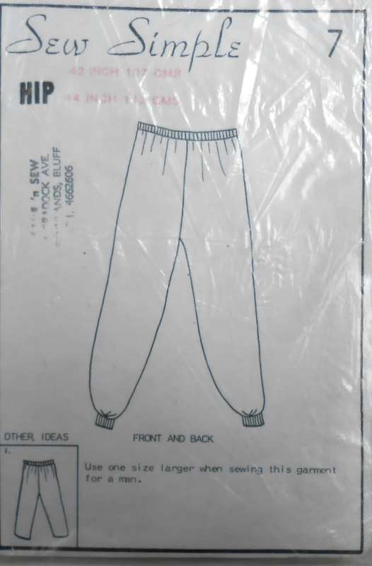 SEW SIMPLE PATTERNS 7 TRACKSUIT PANTS SIZE 3-6 MONTHS
