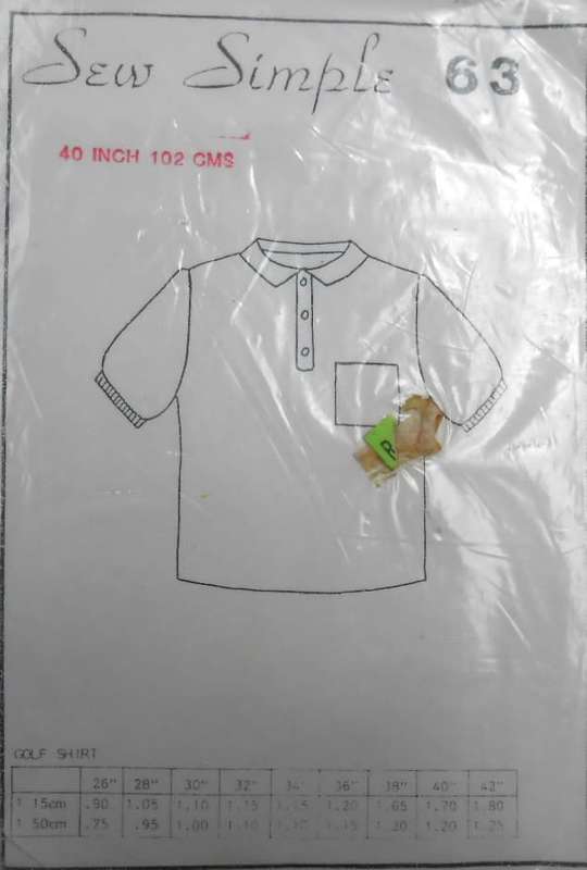 SEW SIMPLE PATTERNS 63  GOLF SHIRT SIZE 40 OR 102 CM