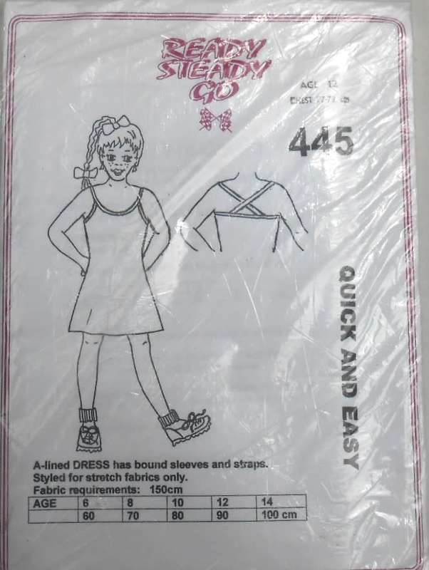 READY-STEADY-GO PATTERN-# 445  GIRLS A-LINE DRESS AGE 12 YEARS CHEST 77-79 CM