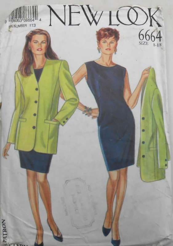 NEW LOOK PATTERNS  6664 SHEATH DRESS & JACKET SIZE 8-18 COMPLETE-CUT TO SIZE 14