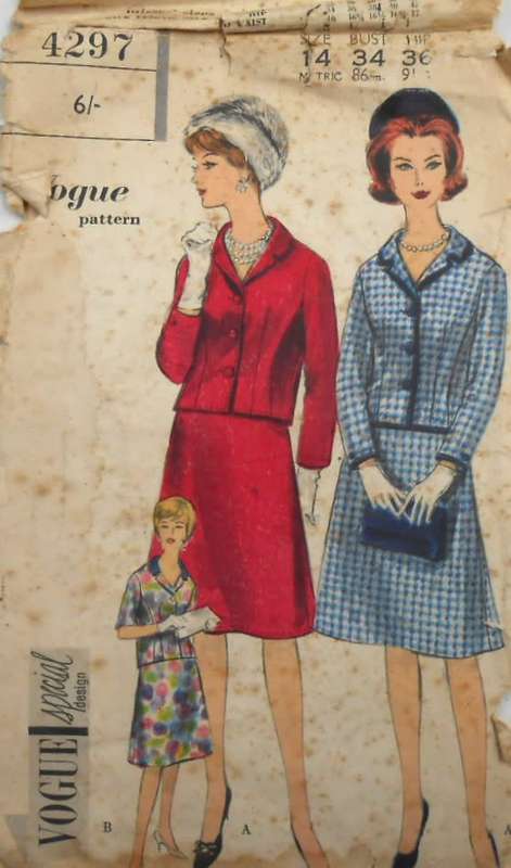 VINTAGE VOGUE 4297 SUIT-JACKET-SKIRT SIZE 14 BUST 34 COMPLETE-ZIPLOC