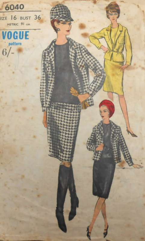 VINTAGE VOGUE 6040 CO-ORDINATES SUIT-JACKET-SKIRT-BLOUSE SIZE 16 BUST 36 COMPLETE-ZIPLOC
