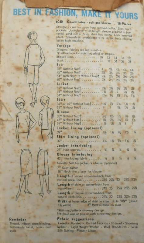 VINTAGE VOGUE 6040 CO-ORDINATES SUIT-JACKET-SKIRT-BLOUSE SIZE 16 BUST 36 COMPLETE-ZIPLOC