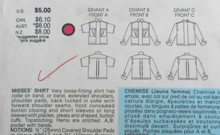 VOGUE 9413 SET OF SHIRTS SIZE 8-10-12 COMPLETE