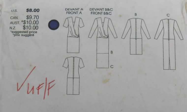 VOGUE 9496 SEMI FITTED STRAIGHT DRESS WITH DRAPE SIZE 16 COMPLETE-UNCUT-F/FOLDED