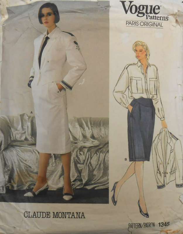 VOGUE PARIS ORIGINAL 1345 CLAUDE MONTANA JACKET-SKIRT-SHIRT SIZE 16 COMPLETE-UNCUT-F/FOLDED-ZIPLOC