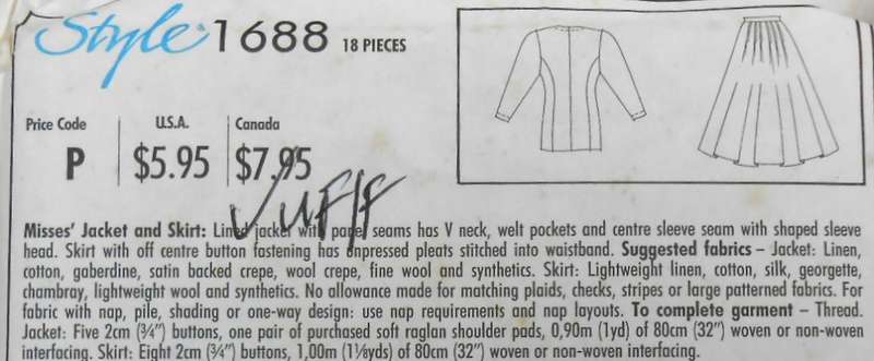 STYLE 1688 JACKET & SKIRT SIZE 8-18 COMPLETE-UNCUT-F/FOLDED