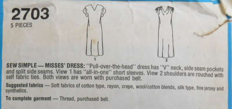 STYLE 2703 PULLOVER DRESS SIZE 10 BUST 83 CM COMPLETE-ZIPLOC