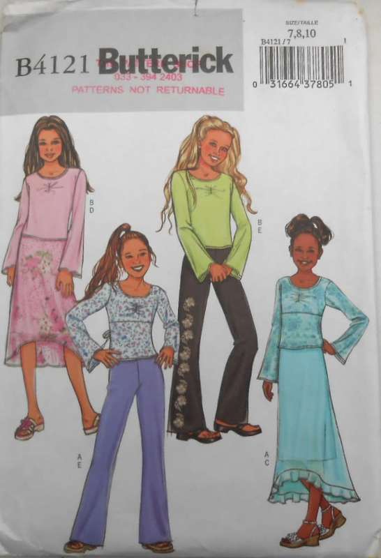 BUTTERICK B4121 GIRLS TOP-SKIRT-PANTS SIZE 7-8-10 YEARS COMPLETE-CUT TO SIZE 10 YEARS