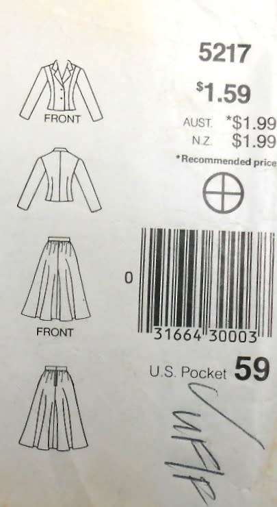 BUTTERICK 5217 JACKET & SKIRT SIZE 6-8-10 COMPLETE-UNCUT-F/FOLDED