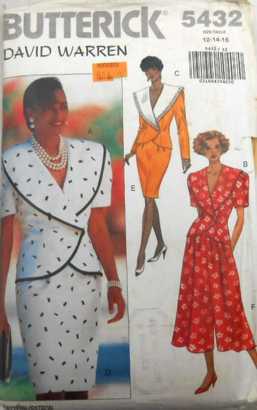 BUTTERICK 5432 TOP-SKIRT-SPLIT SKIRT SIZE 12-14-16 COMPLETE-CUT TO SIZE 16