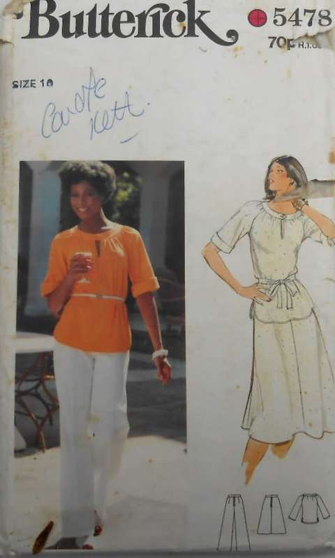 BUTTERICK 5478  TOP-SKIRT-PANTS-BELT SIZE 10 COMPLETE-MOSTLY UNCUT