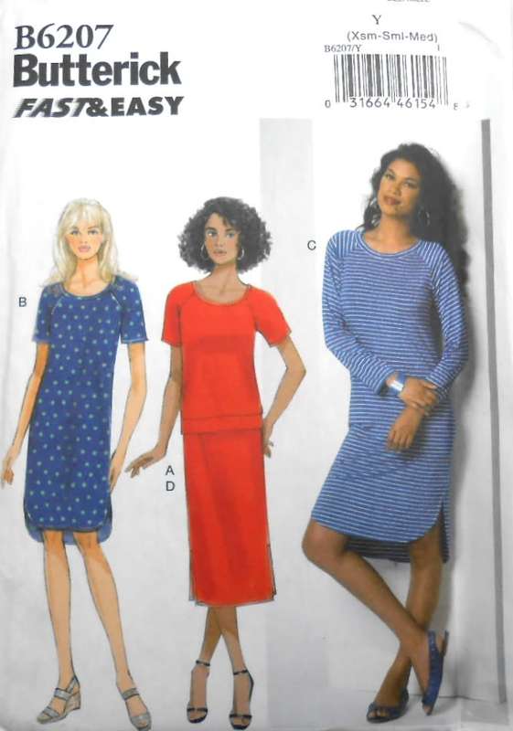 BUTTERICK B 6207 TOP-DRESS-SKIRT SIZE XS-S-M (6-14) COMPLETE-MOSTLY UNCUT-F/FOLDED-ONLY 1 PIECE CUT