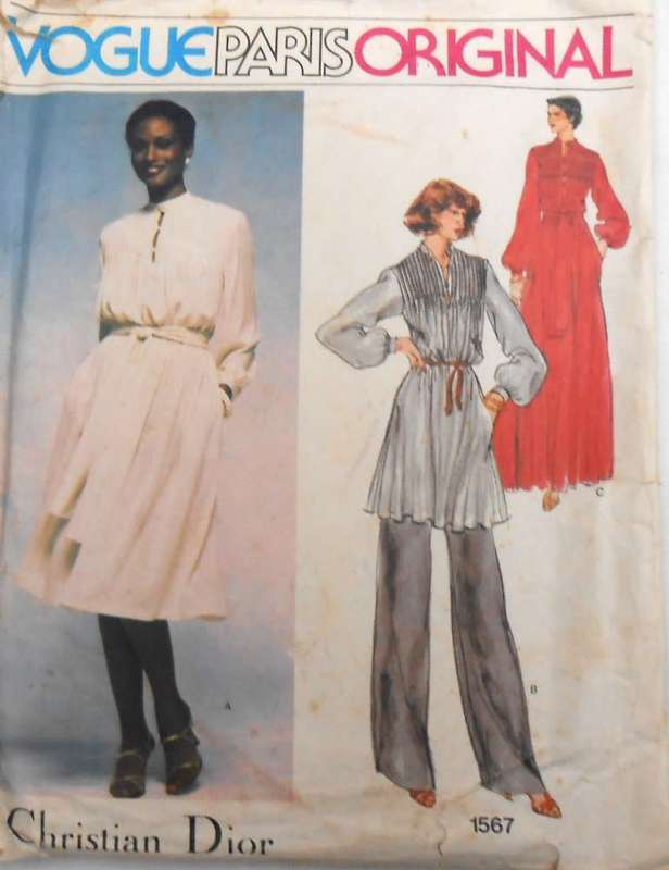 VOGUE PARIS ORIGINAL 1567 CHRISTIAN DIOR-DRESS-TUNIC-SASH-PANTS SIZE 8 COMPLETE