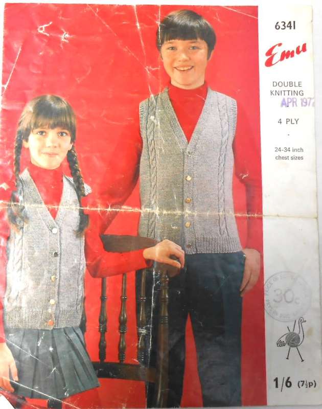 EMU 6341 -BOYS AND GIRLS SLEEVELESS CARDIGANS IN SIX SIZES - SIZES 24 - 34` CHEST