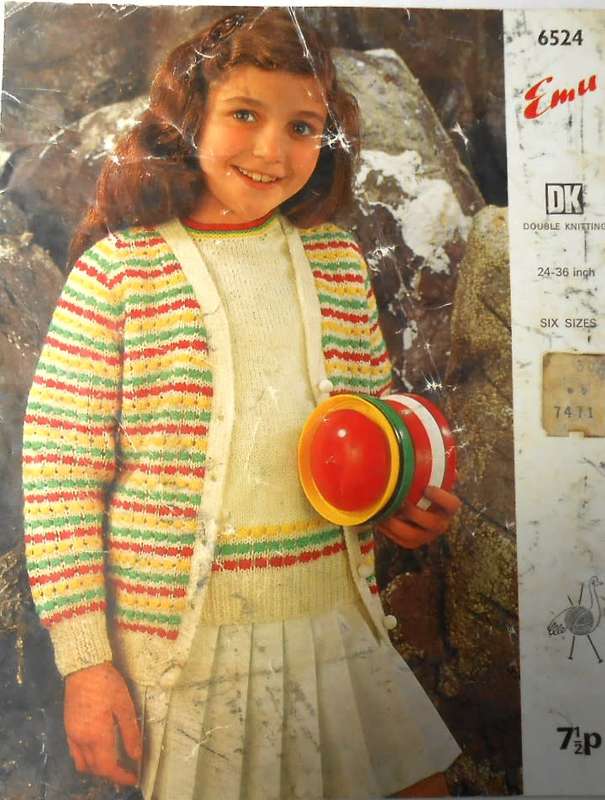 EMU DOUBLE KNIT  6524 - JUMPER & CARDIGAN -SIZES  23 1/2 - 33 1/2` CHEST