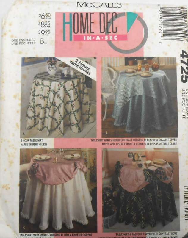 McCALLS HOME DEC 4725 TABLECLOTHS COMPLETE-UNCUT-F/FOLDED