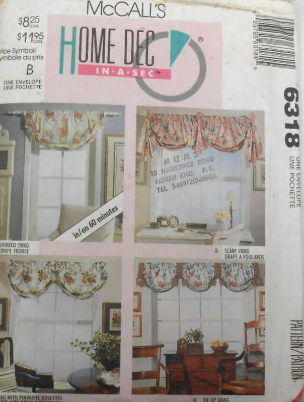 McCALLS HOME DEC 6318 WINDOW SWAGS COMPLETE-PART CUT