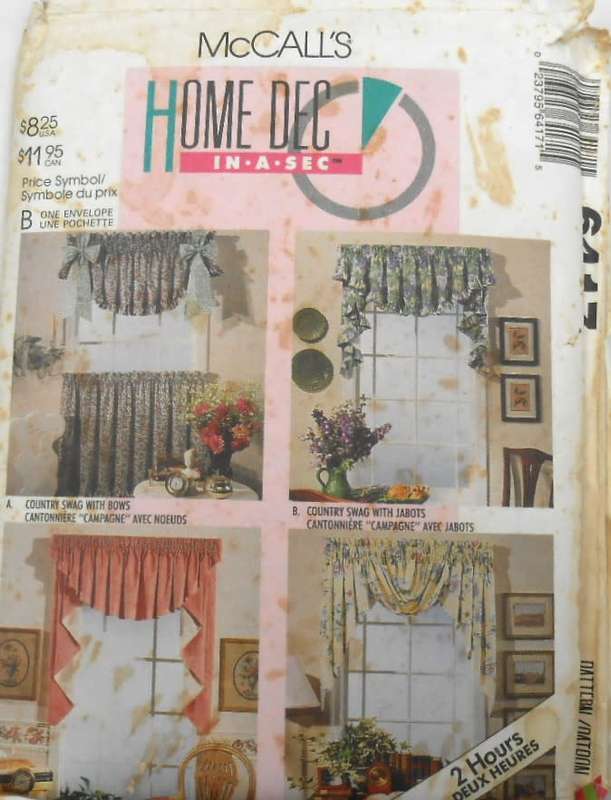 McCALLS HOME DEC 6417 WINDOW SWAGS & DRAPES COMPLETE-UNCUT-F/FOLDED