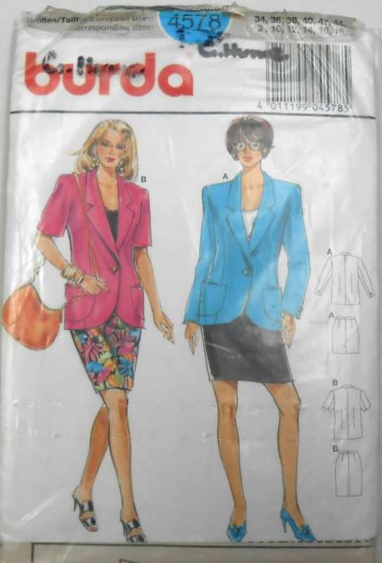 BURDA 4578 JACKET & SKIRT SIZE 8-18 COMPLETE