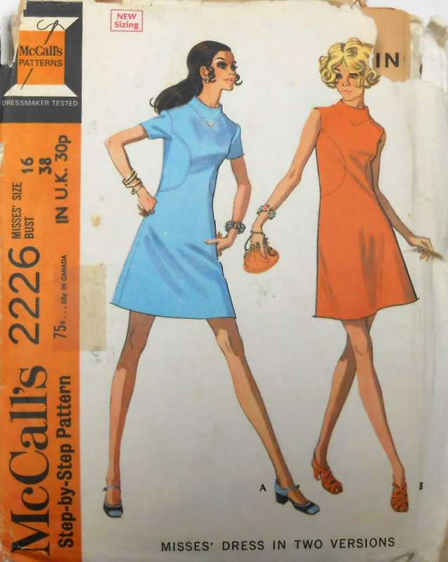 VINTAGE McCALLS 2226 DRESS IN 2 VERSIONS  SIZE 16 BUST 38 COMPLETE-ZIPLOC
