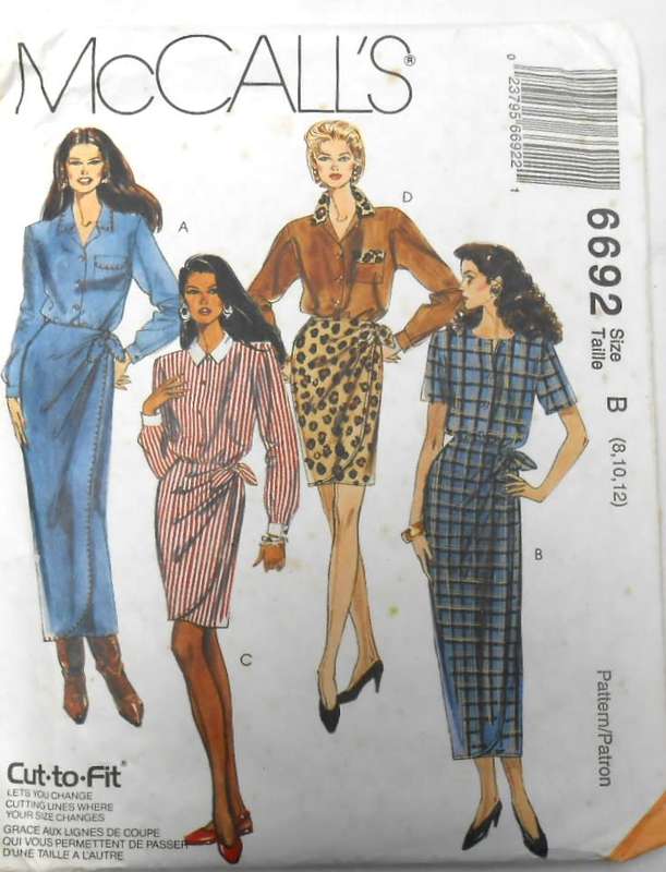 McCALLS 6692 MOCK WRAP DRESS SIZE 8-10-12 COMPLETE-UNCUT-F/FOLDED