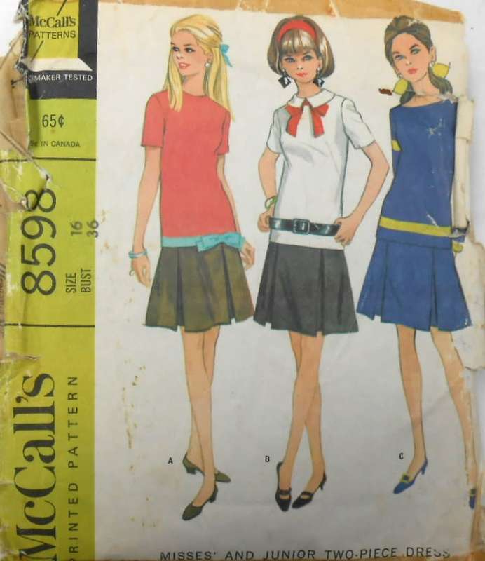 VINTAGE McCALLS 8598 TWO PIECE DRESS SIZE 16 BUST 36 COMPLETE-ZIPLOC