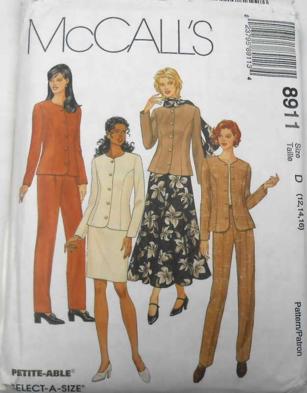 McCALLS 8911 UNLINED JACKET-PANTS-SKIRT-SCARF SIZE 12-14-16 COMPLETE-CUT TO 16