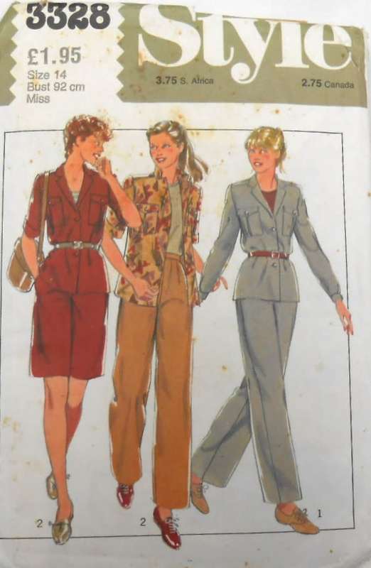 STYLE 3328 UNLINED JACKET/SHIRT-PANTS OR SHORTS SIZE 14 BUST 92 CM COMPLETE-PART CUT