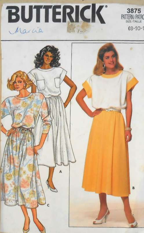 BUTTERICK 3875 LOOSE FITTING DRESS SIZE 8-10-12 COMPLETE - SUPPLIED IN AN ENVELOPE