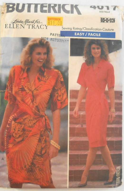 BUTTERICK 4017 TAPERED WRAP DRESS SIZE 6-8-10 COMPLETE