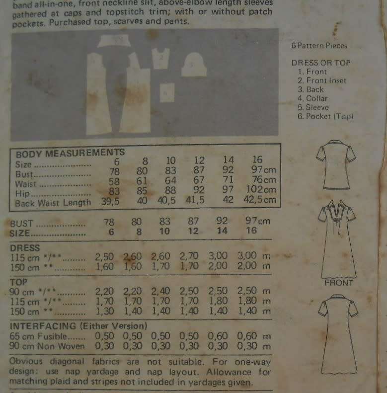 BUTTERICK 4352 DRESS & TOP SIZE 12 BUST 87 CM COMPLETE