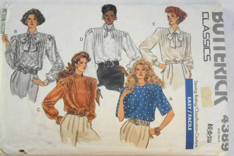 BUTTERICK 4389 SET OF BLOUSES SIZE 6-8-10 COMPLETE & MOSTLY UNCUT