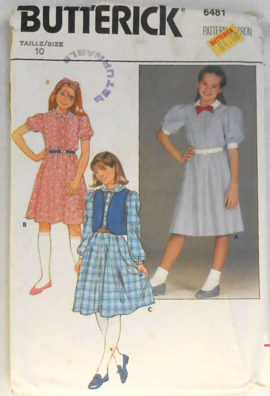 BUTTERICK 6481 GIRLS PULLOVER DRESS & WAISTCOAT SIZE 10 YEARS COMPLETE