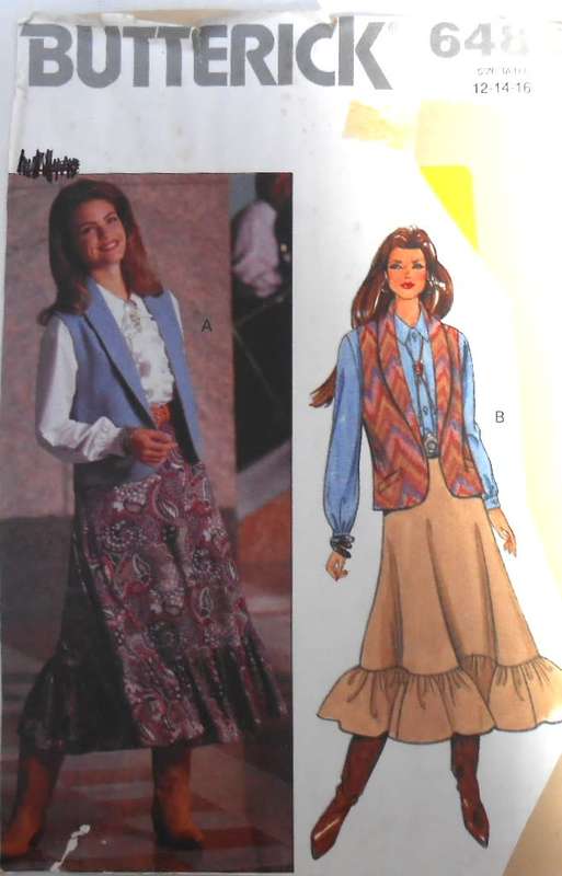 BUTTERICK 6488 WAISTCOAT-BLOUSE-SKIRT SIZE 12-14-16 COMPLETE-CUT TO 16- ZIPLOC
