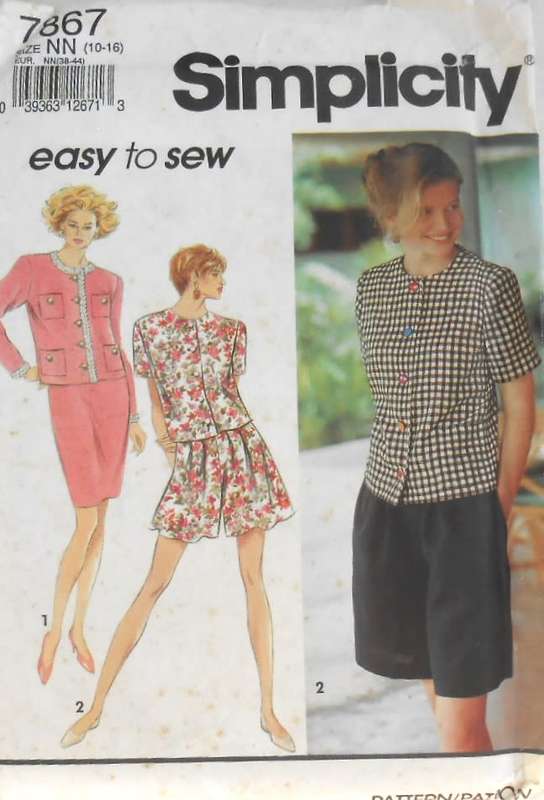 SIMPLICITY 7867 SHORTS-SKIRT-UNLINED JACKET SIZE 10-16 COMPLETE-UNCUT-F/FOLDED