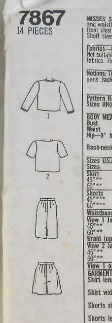 SIMPLICITY 7867 SHORTS-SKIRT-UNLINED JACKET SIZE 10-16 COMPLETE-UNCUT-F/FOLDED