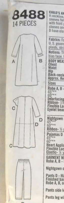 SIMPLICITY 8488 GIRLS SLEEPWEAR SIZE 8-10-12-14 YEARS COMPLETE-PART CUT TO SIZE 14 YEARS