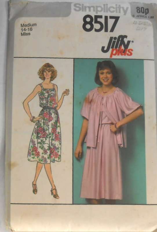 SIMPLICITY 8517 PLUS PULLOVER DRESS & UNLINED JACKET SIZE MEDIUM 14-16 COMPLETE