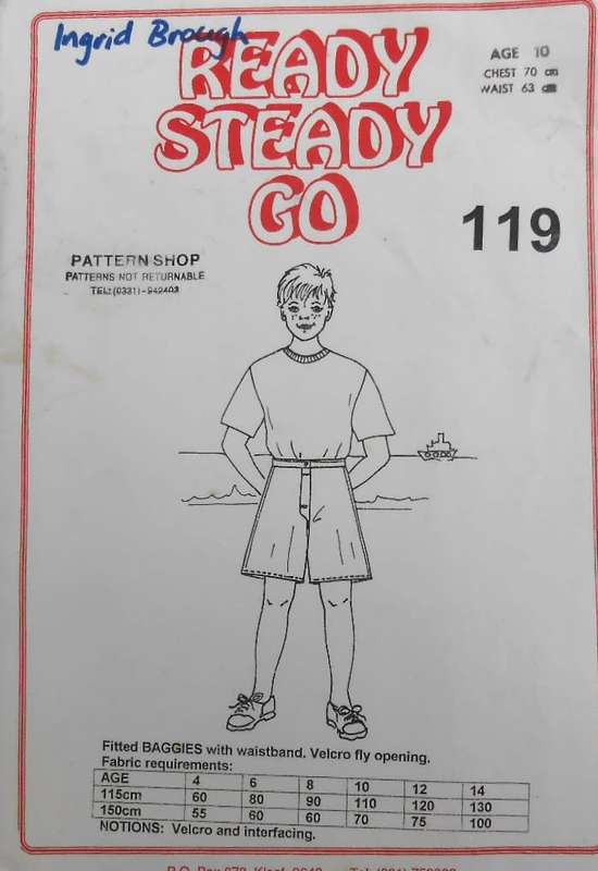 READY-STEADY-GO PATTERN-NUMBER 119 FITTED BAGGIES AGE 10 YEAR CHEST 70 CM