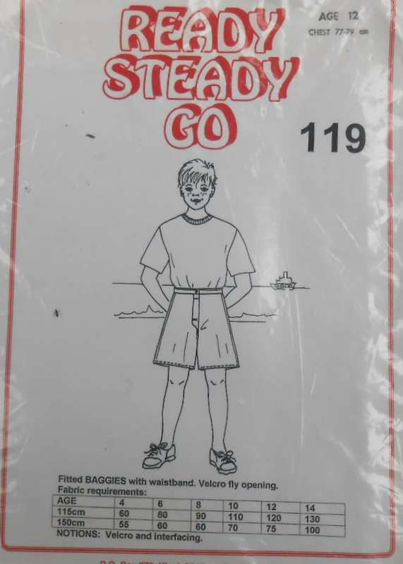 READY-STEADY-GO PATTERN-NUMBER 119 FITTED BAGGIES AGE 12 YEAR CHEST 77-79 CM